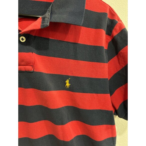 Polo By Ralph Lauren Mens Red & Navy Striped Custom Fit Cotton Polo Shirt XL - Picture 4 of 11